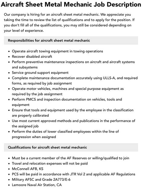 aircraft sheet metal job description|aircraft sheet metal near me.